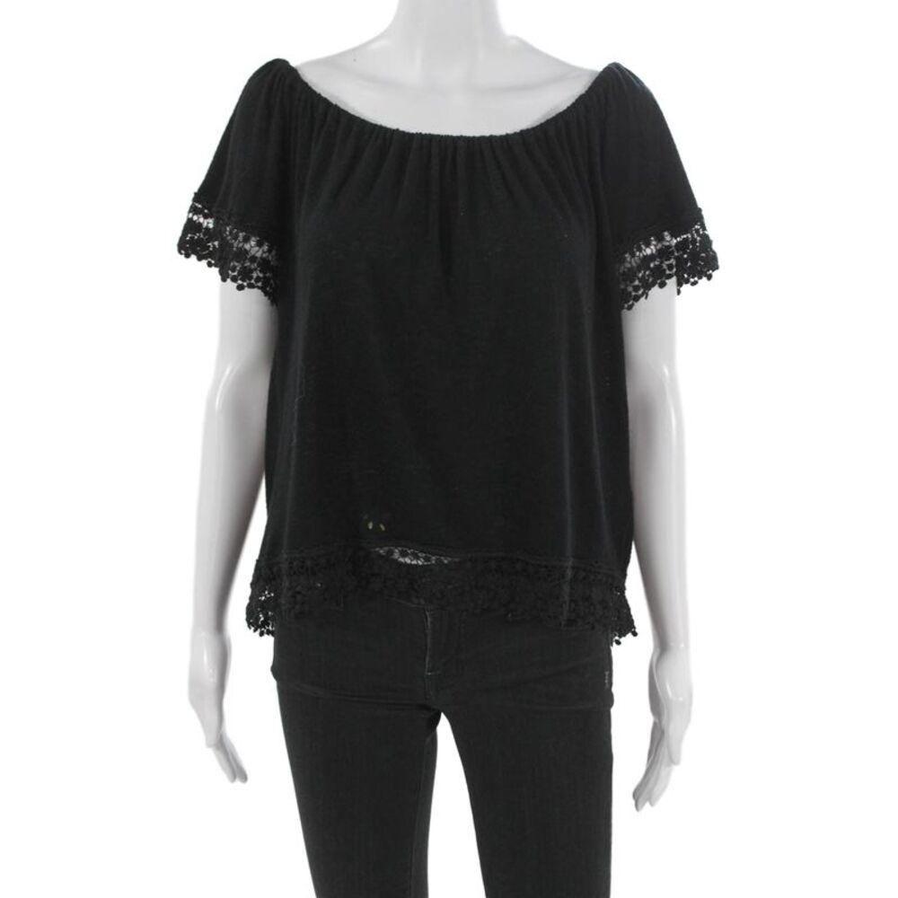 Red Haute Womens Black Basic Off the Shoulder Short Sleeve Rayon Blouse Size M